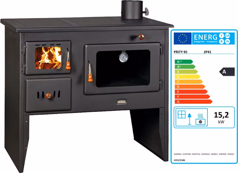 Forno da cucina Gambe della cucina a legna Forno policombustibile in ghisa Top Prity 2P41 BImSchII 15,2kw