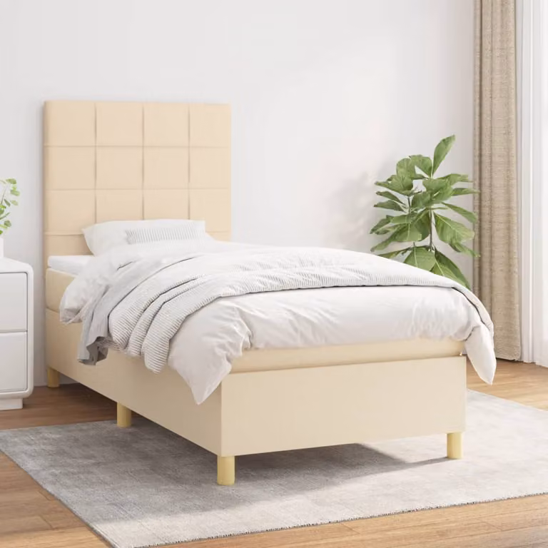 Letto Ibrido vidaXL con Giroletto a Molle e Materasso a Tasche in Tessuto Beige e Bianco L/P: 100 x 200 cm