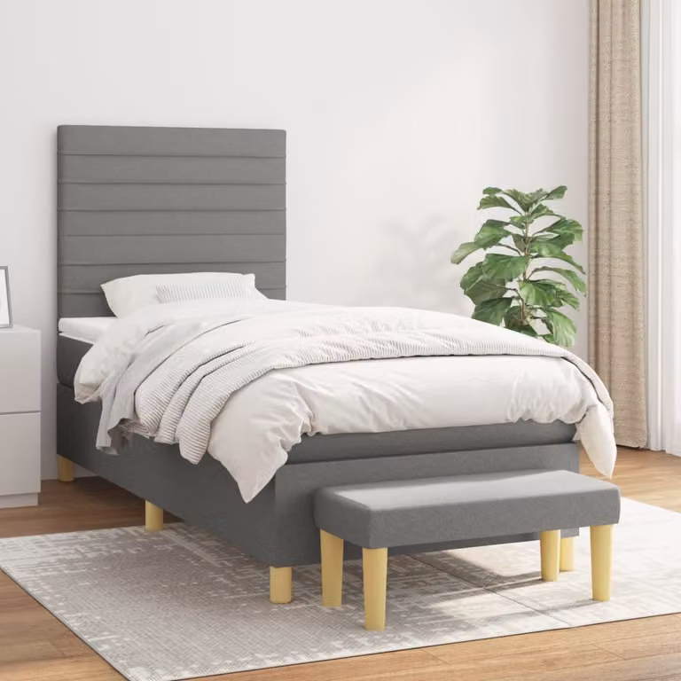 vidaXL Giroletto a Molle Ibrido con Materasso in Tessuto Grigio e Bianco L/P/H: 200 x 100 x 128 cm