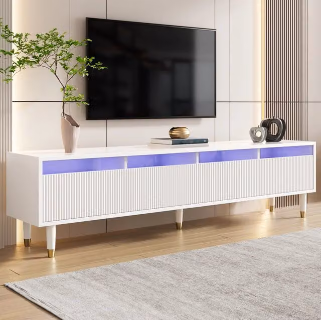 Mobile TV moderno MODFU bianco con passacavi e finitura lucida in MDF