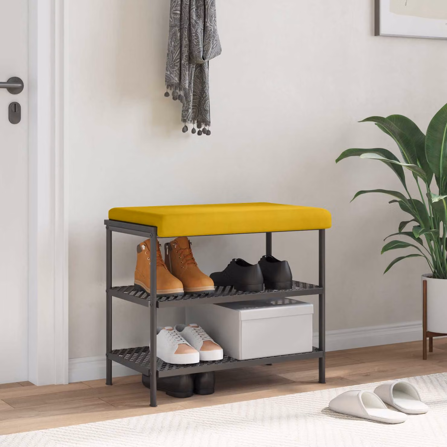 vidaXL Cuscino per panchina in velluto giallo con base antiscivolo, L/P/H: 60 x 60 x 3,5 cm