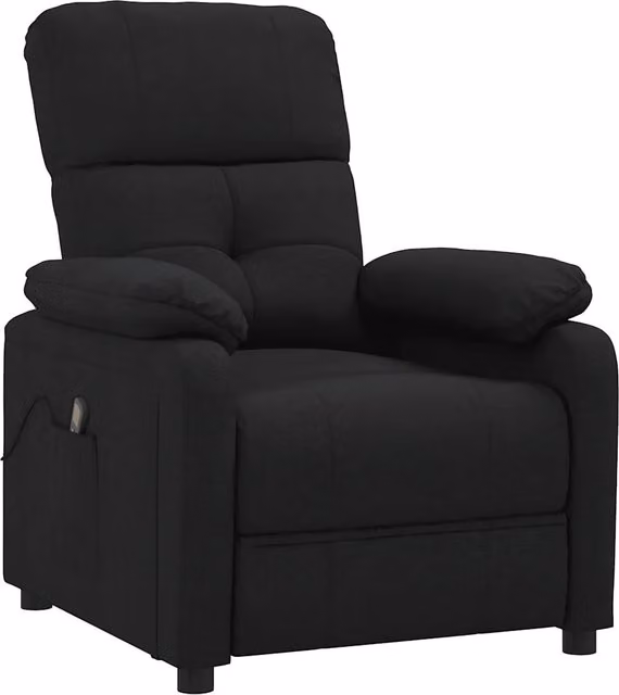 Poltrona Relax Reclinabile Moderna in Tessuto Nero con Braccioli e Struttura in Legno e Metallo