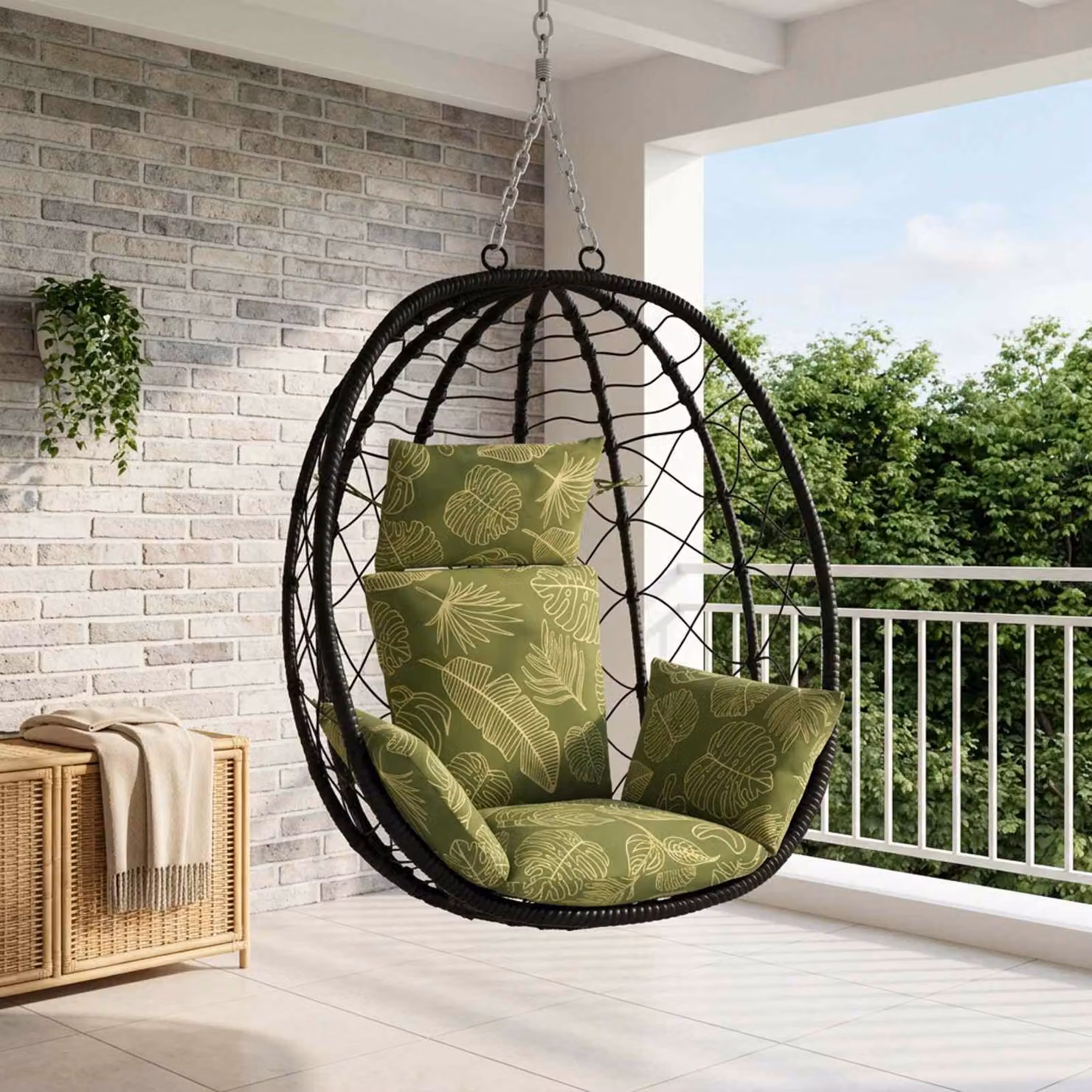 Cuscino Adirondack vidaXL PUTTEN con design a foglia verde in 100% poliestere resistente ai raggi UV e lavabile