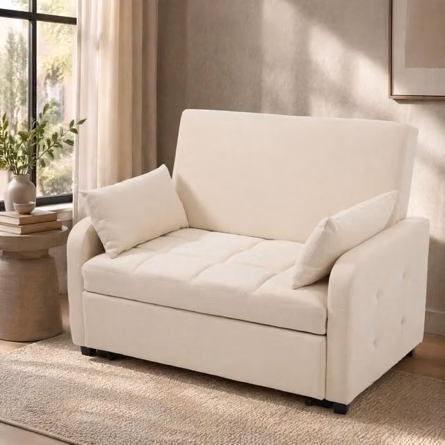 Divano letto pieghevole con schienale regolabile 110x180 cm, beige
