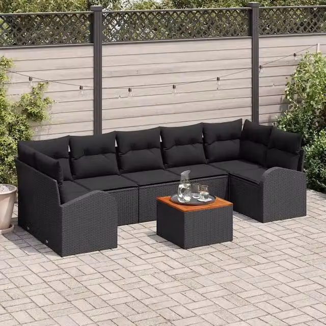 Set Divano da Giardino 8 pz Nero polyrattan 3347548