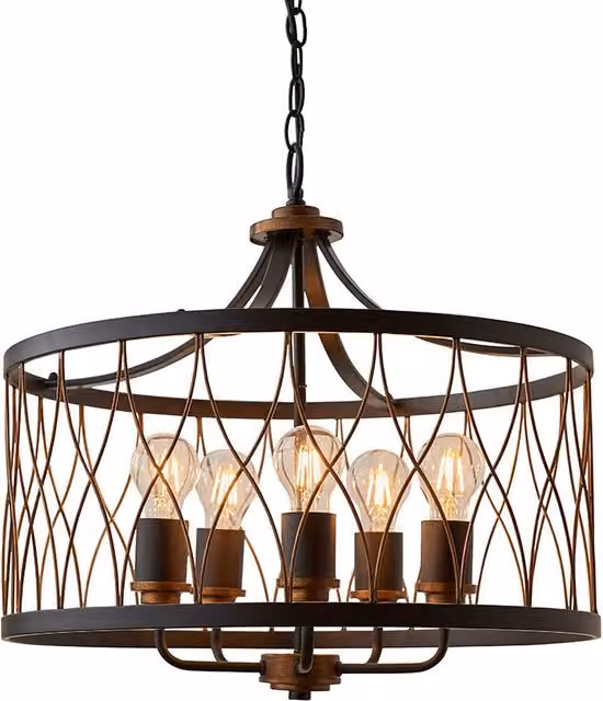 Lampadario sospeso rustico tondo Endon in metallo nero e bronzo, regolabile in altezza, per 5 lampadine E27