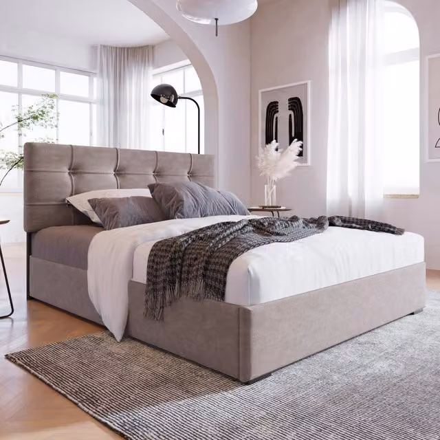 Letto Singolo 90x200 Imbottito in Velluto Grigio Chiaro con Contenitore Idraulico e Testiera Regolabile