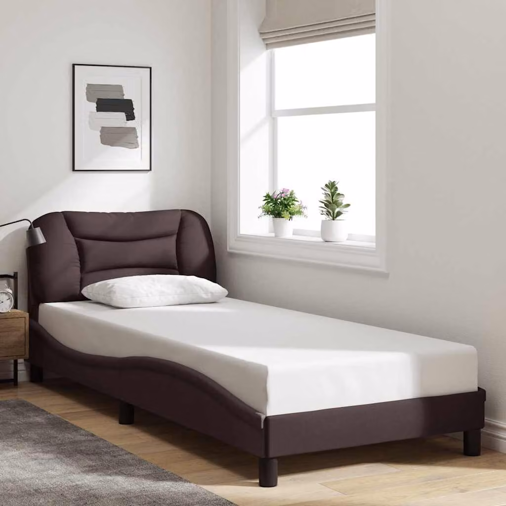 Giroletto senza materasso vidaXL Hvar marrone scuro in tessuto e legno con doghe piatte 90x200 cm – 1