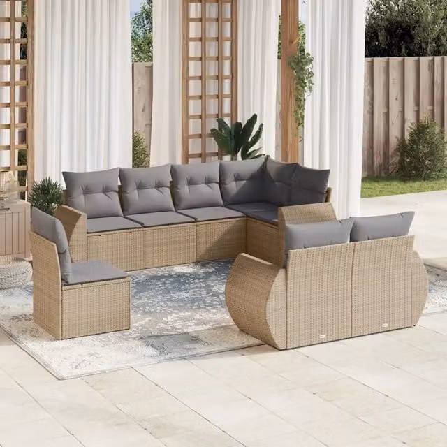 Set Divano da Giardino 8 pz con Cuscini Beige in Polyrattan 3253976