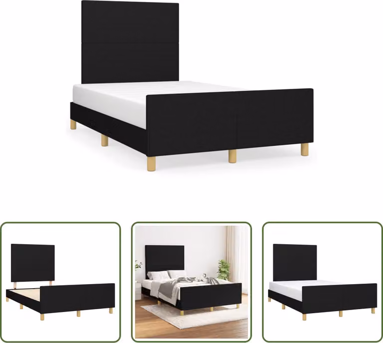 The Living Store Struttura letto con testiera nera 120x190 cm in tessuto