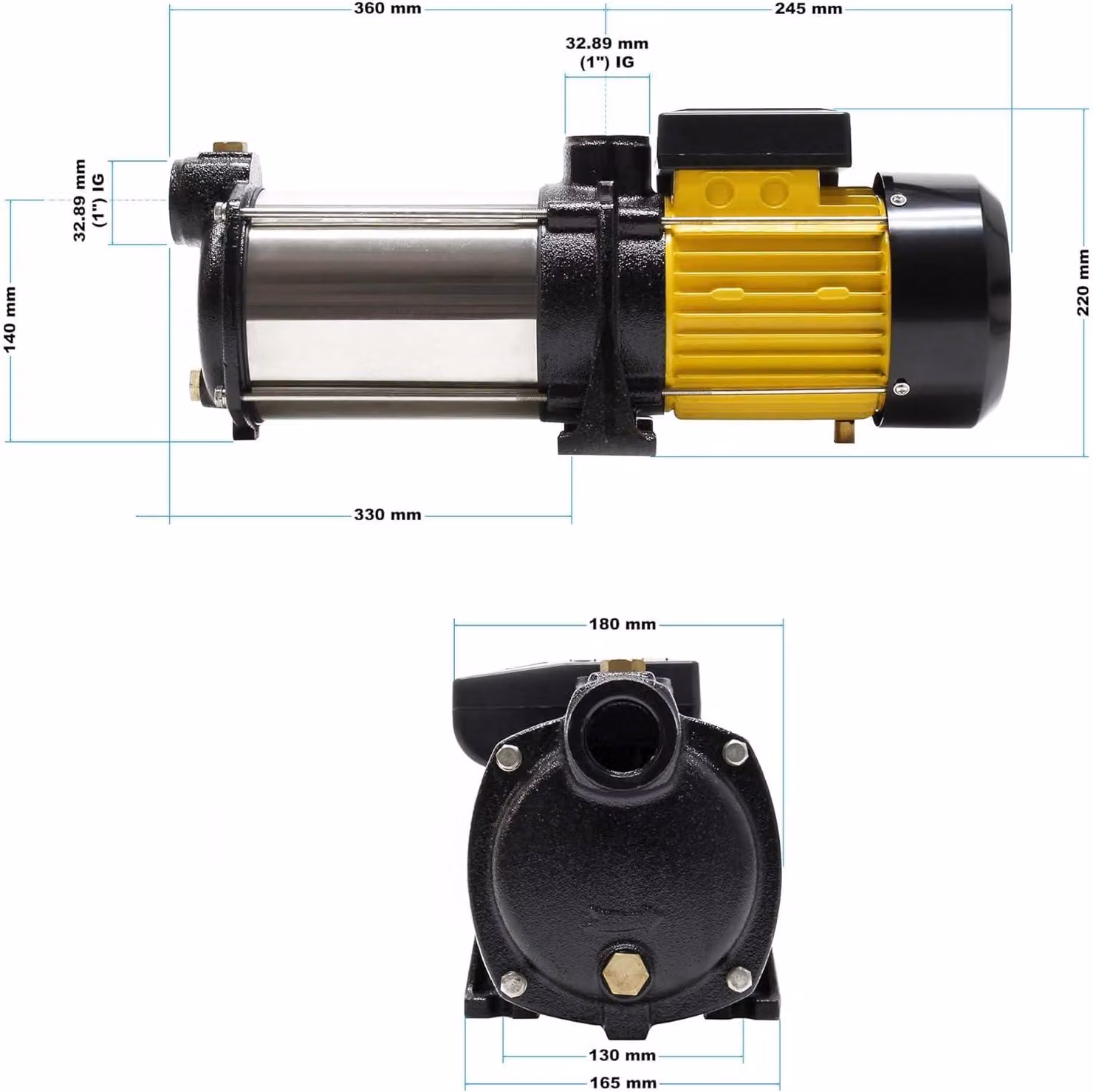 Pompa centrifuga multistadio, portata 9000 litri/ora, potenza 2200 W, altezza di sollevamento 55 metri. Pompa per acqua adatta a sistemi idrici domestici, ideale per l'uso in casa e in giardino