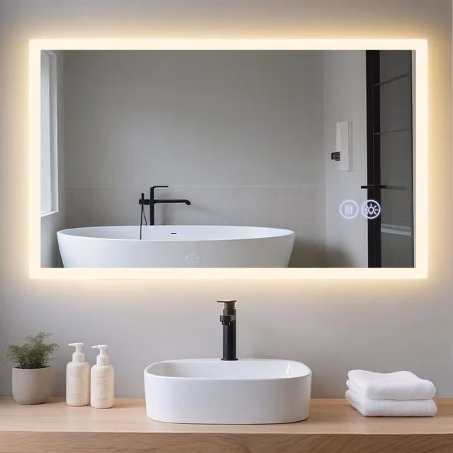 ZMH Specchio da Bagno Moderno Rettangolare con Luce LED Dimmerabile e Interruttore Touch Bianco