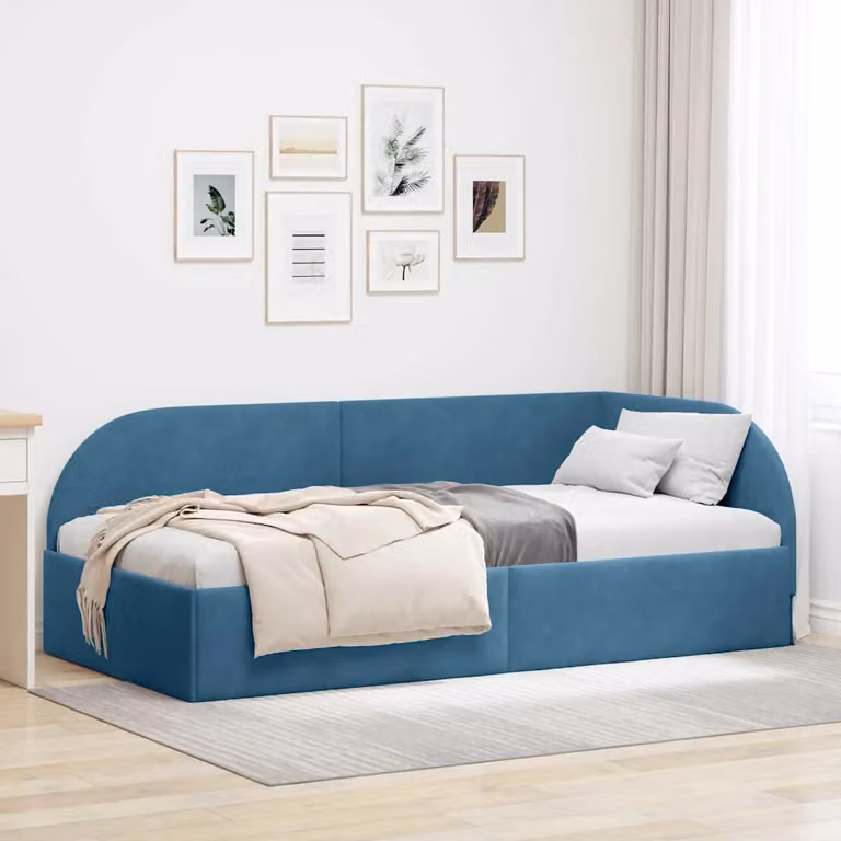 vidaXL Cornice del letto ad angolo in velluto blu, L/P/H: 200 x 90 x 72 cm