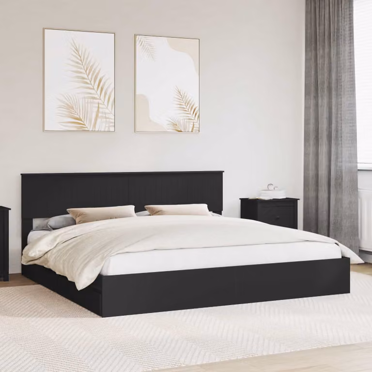 Letto con contenitore vidaXL in legno ingegnerizzato nero L/P/H: 200 x 200 x 90 cm