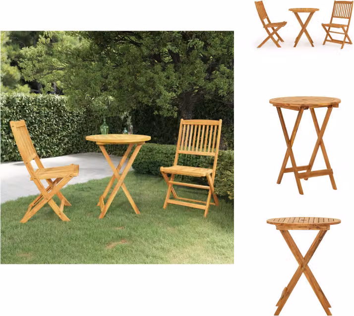 vidaXL Set da pranzo da giardino 3 pezzi pieghevole in legno massiccio di acacia - Set di mobili da giardino