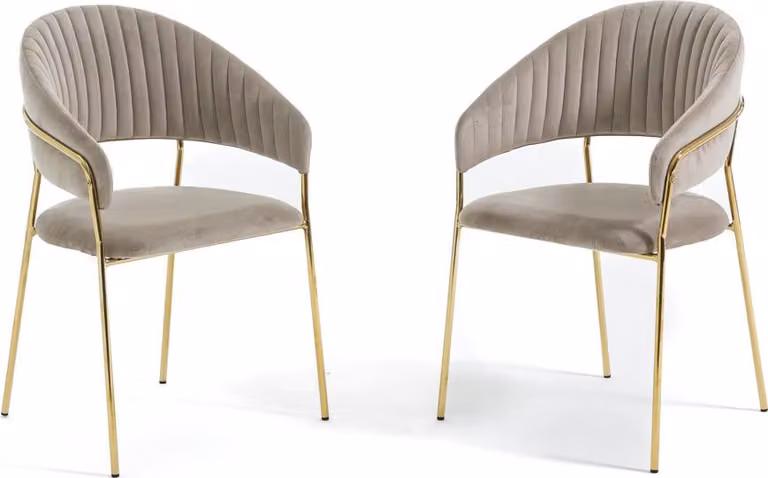 Set di 2 sedie da interno in velluto con gambe in metallo e schienale trapuntato - design elegante e confortevole per sala da pranzo, cucina, bar e ristorante - LEA - Beige/Oro