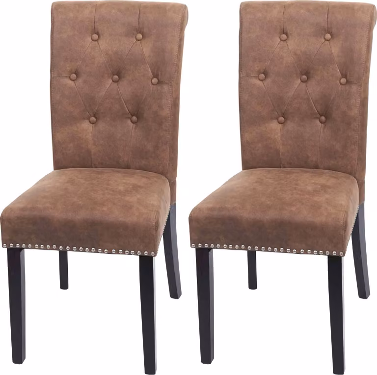 set di 2 sedie da sala da pranzo Chesterfield II, sedia da cucina, rivetti ~ tessuto/tessuto marrone, gambe scure