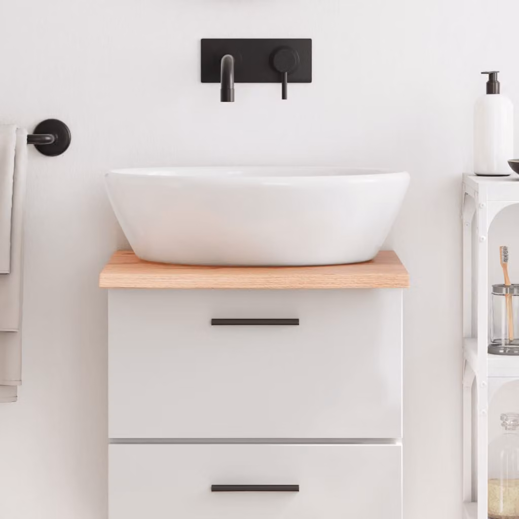 Piano da bagno vidaXL in legno massello trattato, colore marrone chiaro, L: 50 cm, P: 40 cm, H: 2 cm