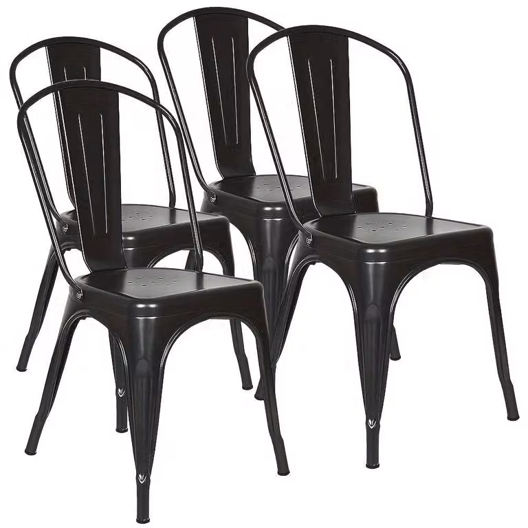 Set di 4 sedie da pranzo in metallo - Sedie impilabili in stile industriale, adatte per interni ed esterni - Colore nero, design ergonomico