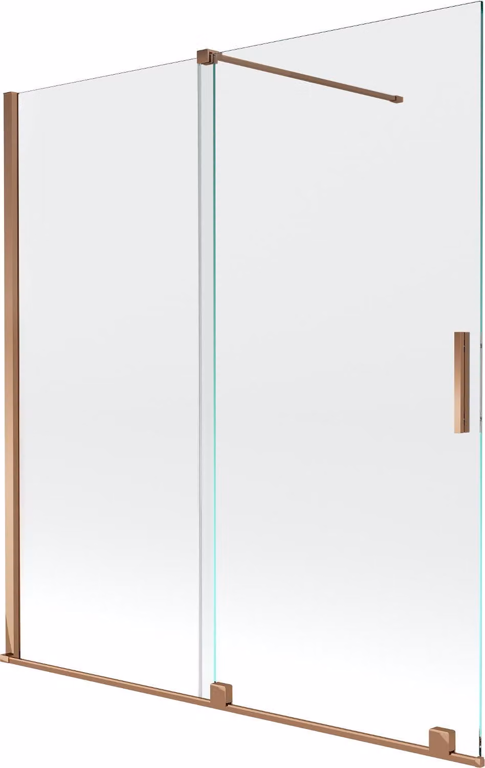 Mexen Velar paratia per vasca da bagno a 2 ante scorrevoli 150 x 150 cm, trasparente, oro rosa - 896-150-000-01-60