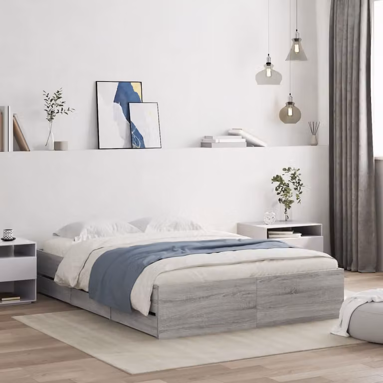 vidaXL Giroletto con Cassetti Grigio Sonoma in Legno Multistrato L: 138 cm, P: 193 cm, H: 33 cm