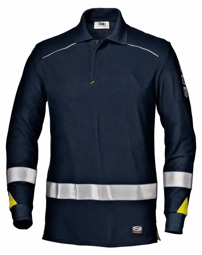 Polo a maniche lunghe Sir Safety, alta visibilità, ignifuga, antistatica, blu scuro, taglia M, blu scuro