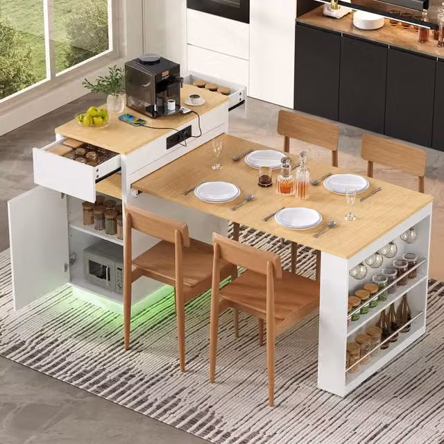 Tavolo da cucina allungabile ¨C Minimal ¨C bianco, piano pieghevole con ruote, prese e ganci