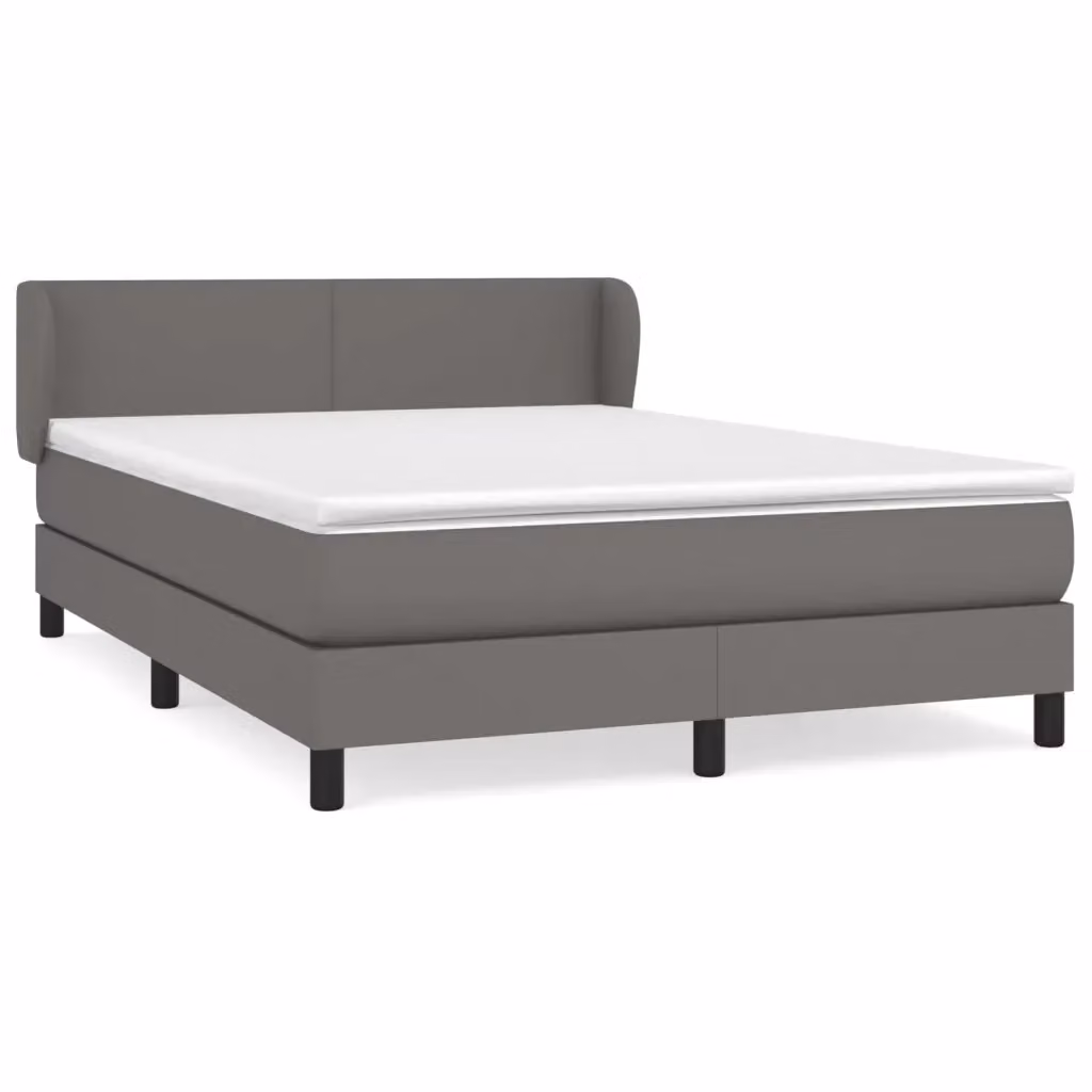vidaXL Giroletto a Molle con Materasso Grigio e Bianco in Similpelle L/P: 140 x 190 cm – 2