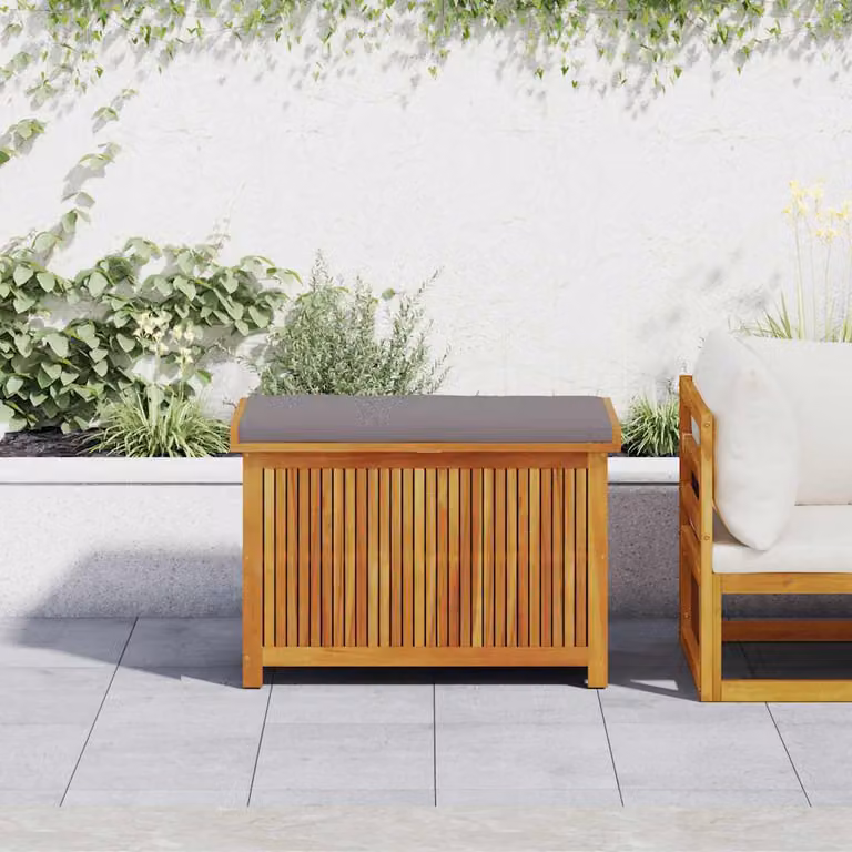 vidaXL Scatola per cuscini da esterno in legno di acacia oliato, L 90 cm x P 50 cm x H 60,5 cm