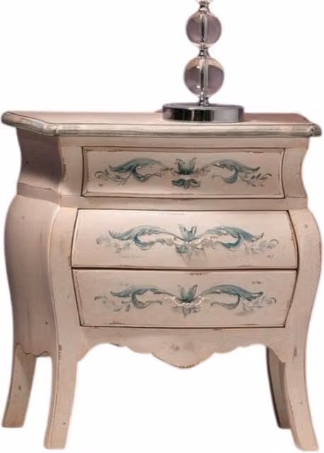 Comodino bombato in stile shabby chic con decori floreali Mobili 2G colore avorio L: 62 cm, P: 32 cm, H: 65 cm – 1