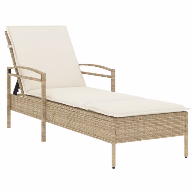 Lettino Prendisole | Sdraio da giardino | Lettino da sole con Cuscino Beige 63x200x81 cm in Polyrattan