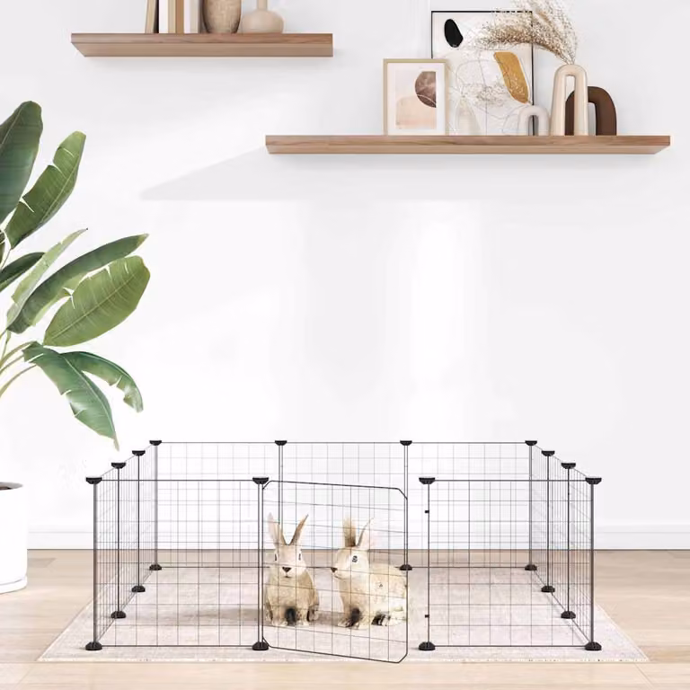 Gabbia per animali domestici vidaXL a 12 pannelli in acciaio nero L: 105 cm, P: 105 cm, H: 35 cm