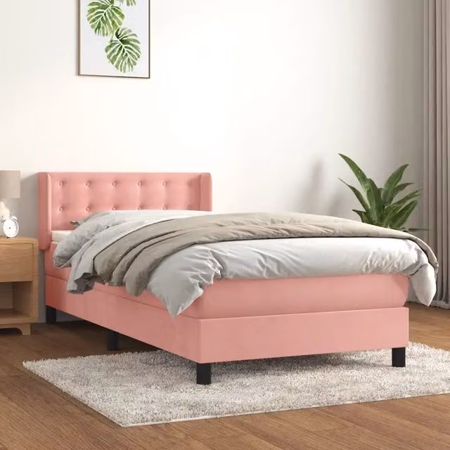 Giroletto a Molle con Materasso-Struttura Letto Rosa 80x200 cm in Velluto 133873