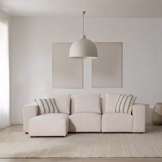 Divano modulare Trevi Banak a 4 posti con pouf personalizzabile, colore beige, L: 272 cm
