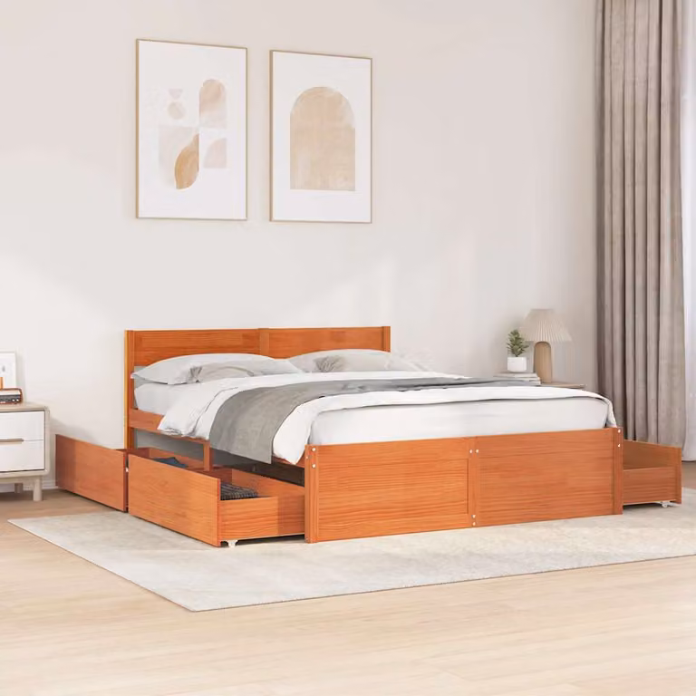 Giroletto vidaXL in legno massello di pino color marrone cera con stile rustico, L/P/H: 200 x 140 x 78 cm