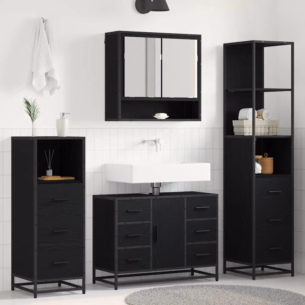 Set di mobili per il bagno moderno vidaXL in 3 pezzi, Rovere e Nero, L/P/H: 35 x 37,5 x 166 cm – 1