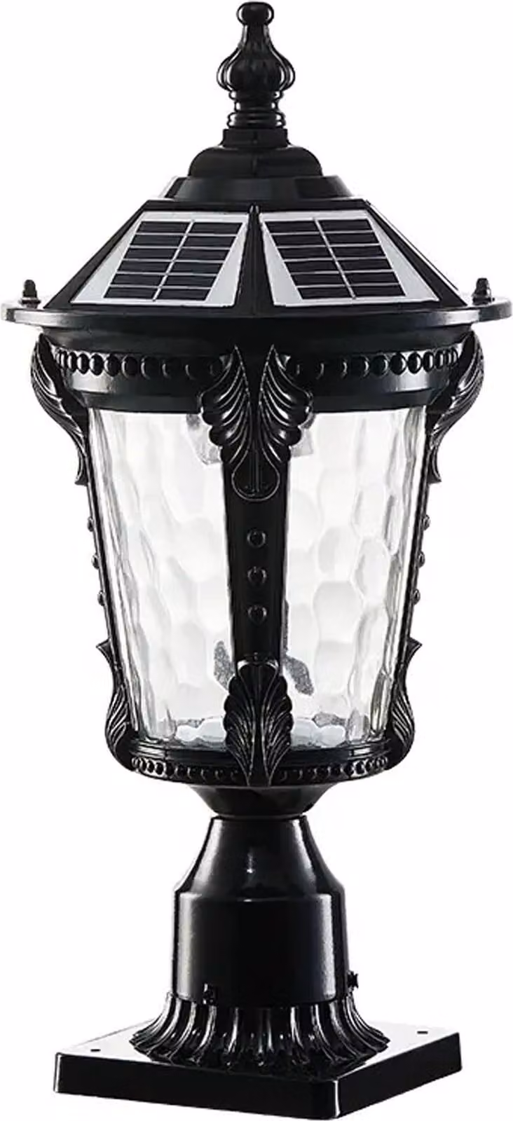 Luce solare da piedistallo nero alluminio vetro luce esterna senza fili con telecomando luce da giardino