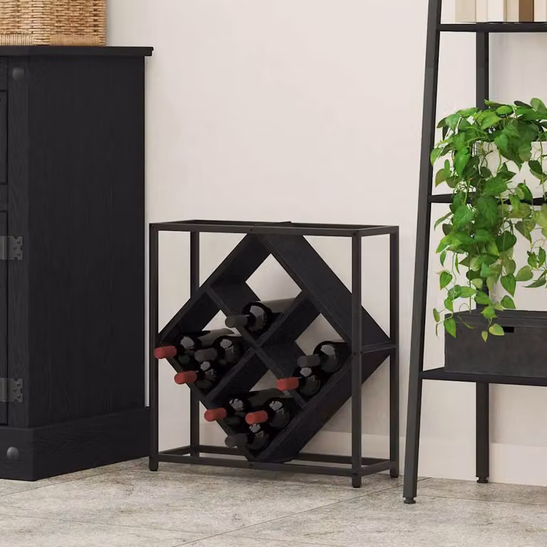 vidaXL Portabottiglie Moderno in Legno MDF Rovere Nero per 16 Bottiglie