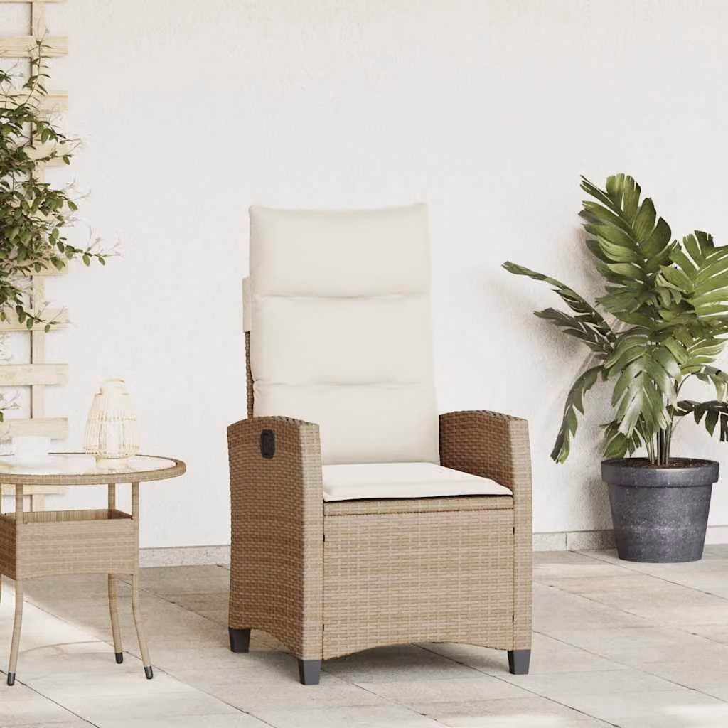 vidaXL Set da Giardino con Sedia Reclinabile e Tavolino in Polyrattan Beige e Bianco