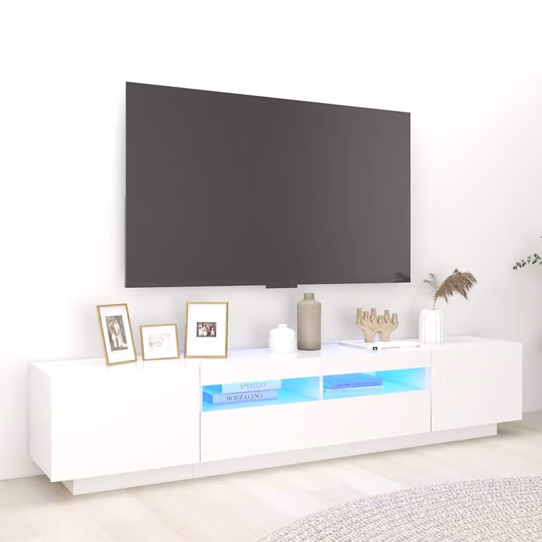 vidaXL Mobile Porta TV Moderno con Luci LED Integrate Bianco L: 200 cm, P: 35 cm, H: 40 cm