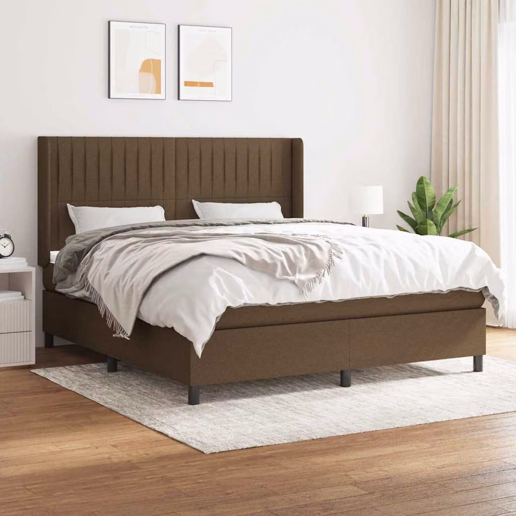 vidaXL Giroletto a Molle con Materasso Ibrido in Tessuto Marrone e Bianco L/P/H: 180 x 200 x 128 cm – 1