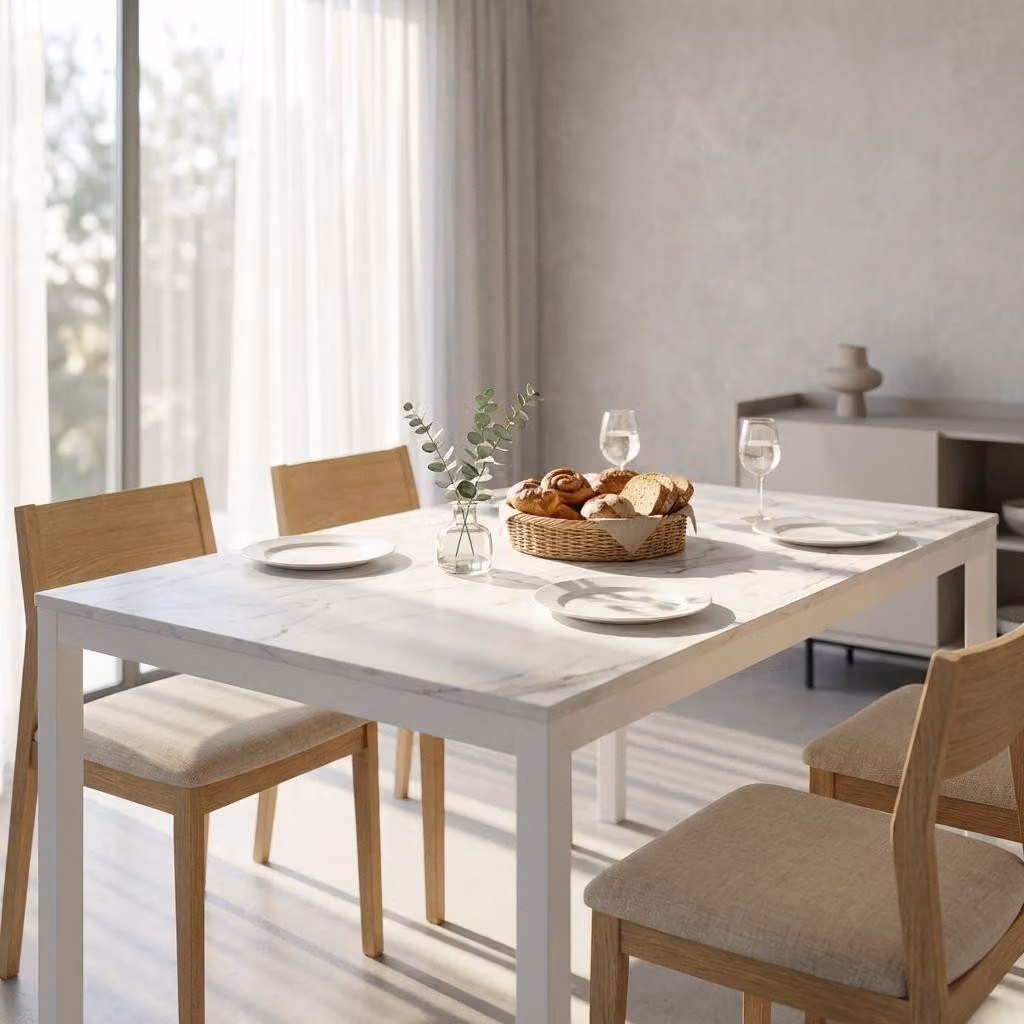 Milani Home - tavolo da pranzo allungabile 110-160 x 70 x 77 cm, effetto marmo, legno e metallo