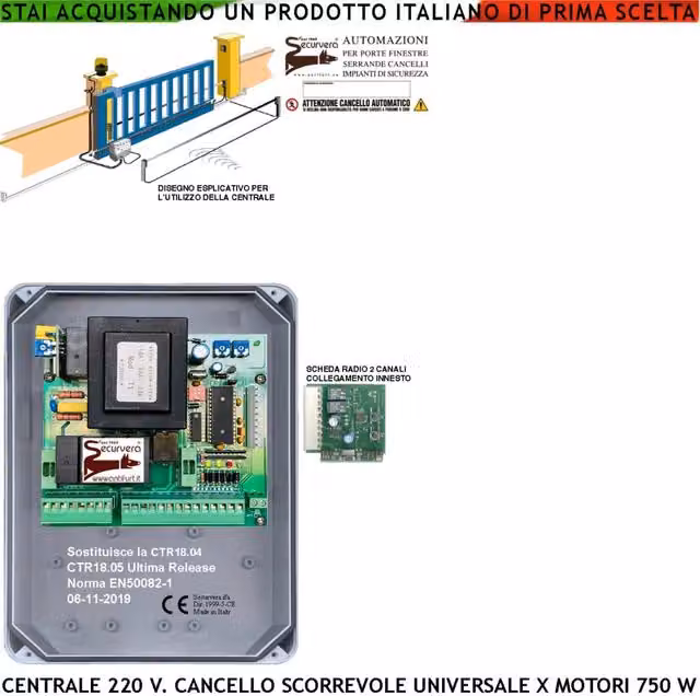 Centrale di comando Securvera CTR18 PM-5000 per cancello scorrevole 220 V, adatta per motore da 1 cavallo, con contenitore per scheda radio, colore grigio