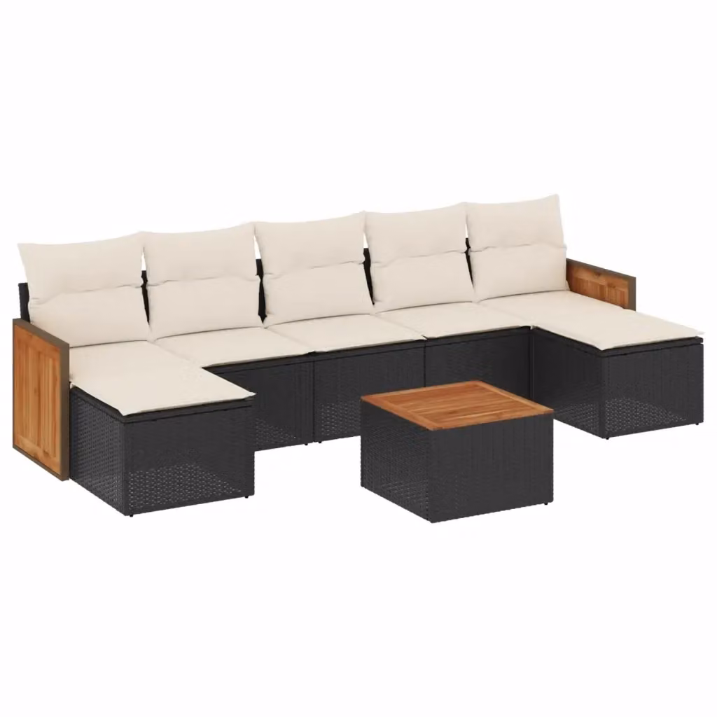 vidaXL Set Divani da Giardino 8 pz in Polyrattan Nero con Cuscini e Tavolino da Esterno – 2