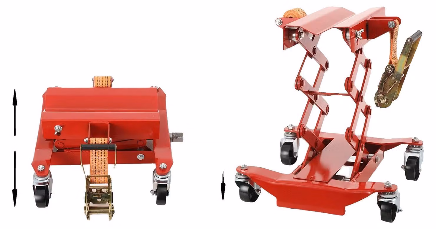 Carrello di traslazione, portata 200 kg, regolazione in altezza 185-590 mm, dimensioni di ingombro 420 x 400 mm, attacco di azionamento 1/2" Sq. Dr., diametro delle ruote 76 mm