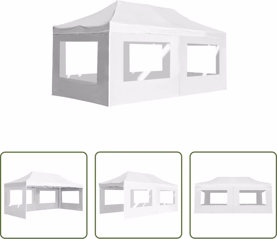 The Living Store Tenda professionale pieghevole per feste con pareti in alluminio 6×3 m Bianco