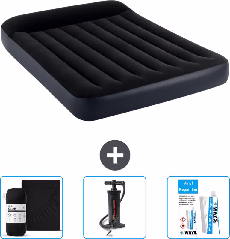 Intex Airbed - Letto matrimoniale - 137 x 191 x 25 cm - Blu scuro - Include lenzuola - Pompa e kit di riparazione