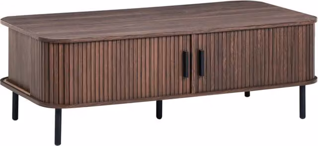 Tavolino da caffè rettangolare BELIANI in legno scuro e metallo nero con porta scorrevole in stile retrò L/P/H: 120 x 60 x 41 cm