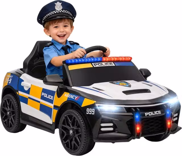 Auto elettrica di polizia per bambini 12V con doppio motore telecomando 2.4G musica MP3 e USB multicolore