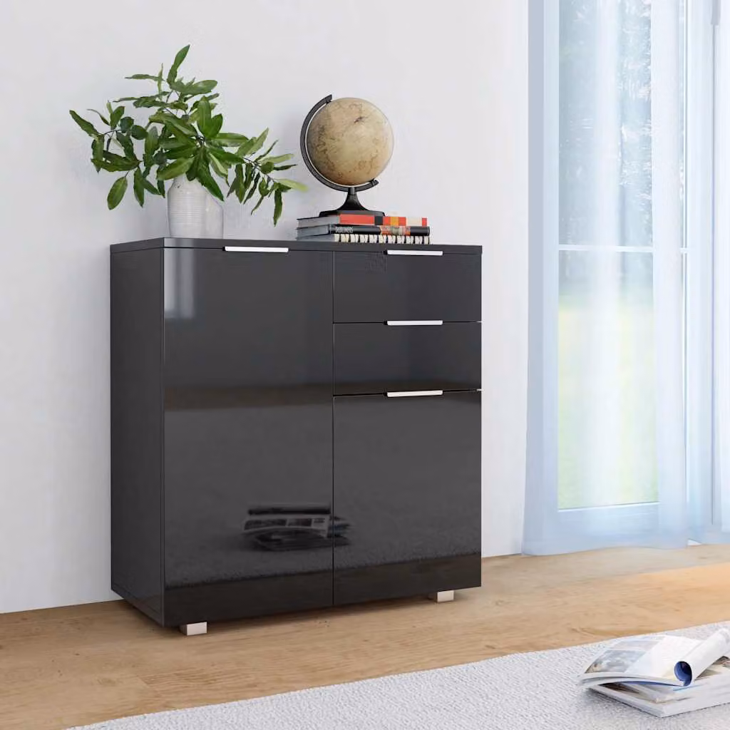Credenza moderna vidaXL in MDF con finitura lucida nera L: 71 cm, P: 35 cm, H: 80 cm – 1